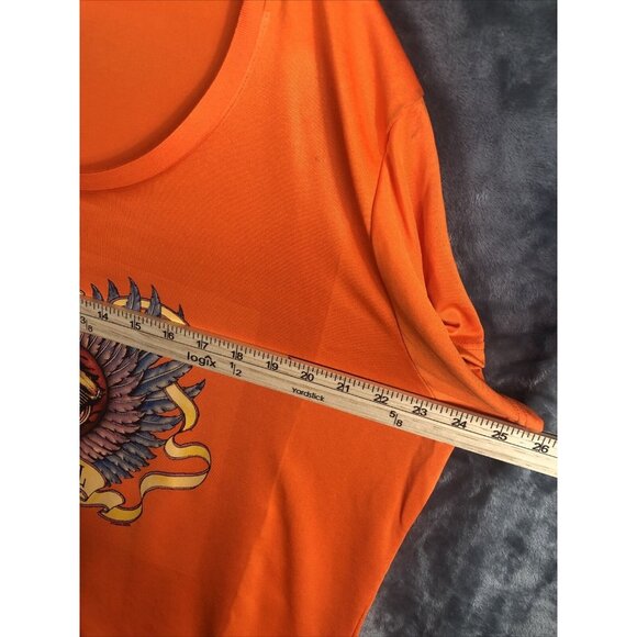 Orange Gildan Heart And Soul T-Shirt With Winged Motorcycle Engine Graphic Print - Picture 3 of 6